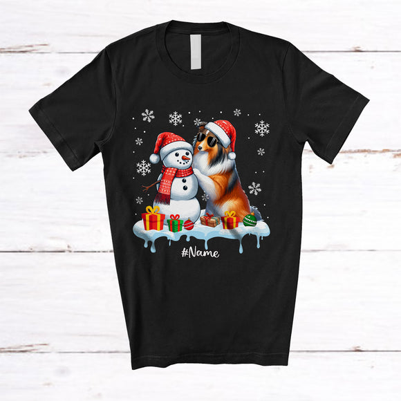 MacnyStore - Personalized Custom Name Shelties Build Snowman; Lovely Snow Santa Shelties; Family T-Shirt