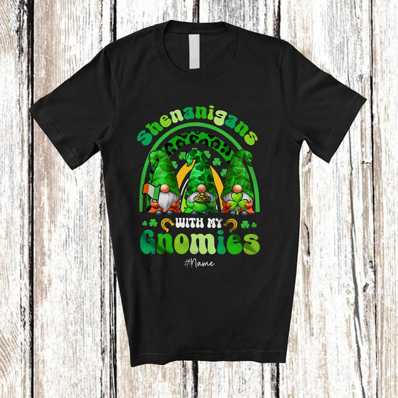 MacnyStore - Personalized Custom Name Shenanigans With My Gnomies; Happy St. Patrick's Day 3 Gnomes Rainbow T-Shirt