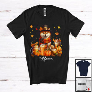 MacnyStore - Personalized Custom Name Shiba Inu Coffee Smoothie, Lovely Thanksgiving Pumpkin Drinks T-Shirt