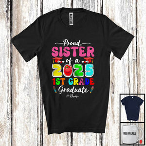 MacnyStore - Personalized Custom Name Sister Of A 2025 1st Grade Graduate; Amusing Mother's Day Graduation T-Shirt