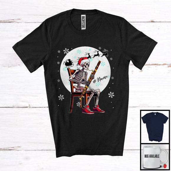 MacnyStore - Personalized Custom Name Skeleton Bassoon Player; Joyful Christmas Moon; Musical Instruments T-Shirt