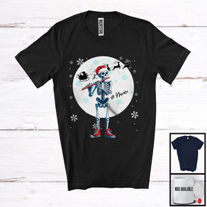 MacnyStore - Personalized Custom Name Skeleton Flute Player; Joyful Christmas Moon; Musical Instruments T-Shirt