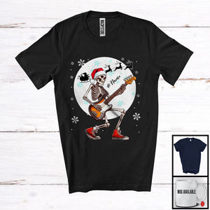 MacnyStore - Personalized Custom Name Skeleton Guitar Bass Player; Joyful Christmas Moon; Musical Instruments T-Shirt