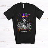 MacnyStore - Personalized Custom Name Skeleton Mardi Gras; Joyful Mardi Gras Beads Skeleton Skull; Family T-Shirt