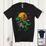 MacnyStore - Personalized Custom Name Skeleton Riding Zombie T-Rex; Horror Halloween Costume Moon T-Shirt