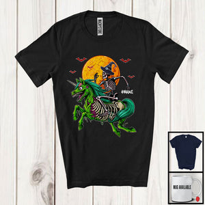 MacnyStore - Personalized Custom Name Skeleton Riding Zombie Unicorn; Horror Halloween Costume Moon T-Shirt