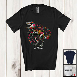 MacnyStore - Personalized Custom Name Skeleton T-Rex Sugar Skull; Adorable Dia De Los Muertos Mexican Proud T-Shirt