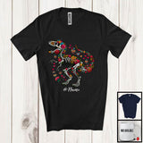 MacnyStore - Personalized Custom Name Skeleton T-Rex Sugar Skull; Adorable Dia De Los Muertos Mexican Proud T-Shirt