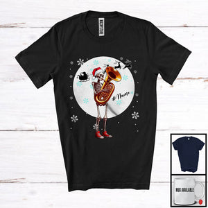 MacnyStore - Personalized Custom Name Skeleton Tuba Player; Joyful Christmas Moon; Musical Instruments T-Shirt