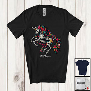 MacnyStore - Personalized Custom Name Skeleton Unicorn Sugar Skull; Adorable Dia De Los Muertos Mexican Proud T-Shirt