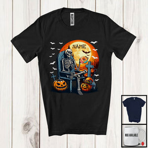 MacnyStore - Personalized Custom Name Skeleton With Donut, Amazing Halloween Pumpkin, Food Lover T-Shirt