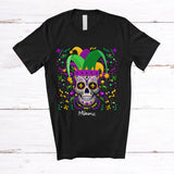 MacnyStore - Personalized Custom Name Skull With Jester Hat; Joyful Mardi Gras Beads Men Women; Parades T-Shirt