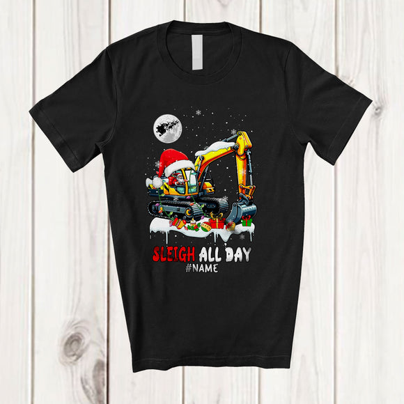 MacnyStore - Personalized Custom Name Sleigh All Day; Awesome Christmas Santa Riding Excavator; Family T-Shirt