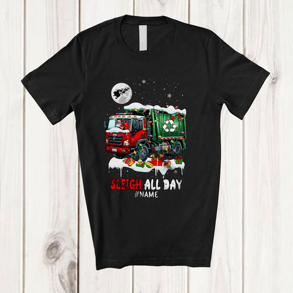 MacnyStore - Personalized Custom Name Sleigh All Day; Awesome Christmas Santa Riding Garbage Truck; Family T-Shirt