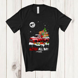 MacnyStore - Personalized Custom Name Sleigh All Day; Awesome Christmas Santa Riding Pickup Truck; Family T-Shirt