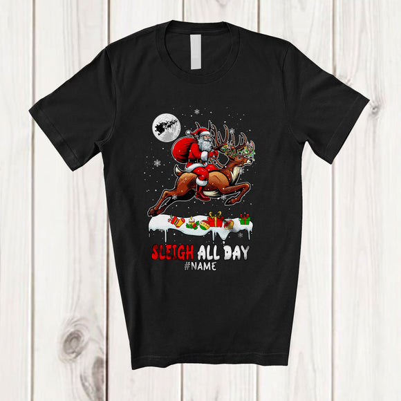 MacnyStore - Personalized Custom Name Sleigh All Day; Awesome Christmas Santa Riding Reindeer; Family T-Shirt