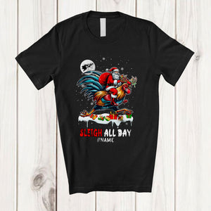 MacnyStore - Personalized Custom Name Sleigh All Day; Awesome Christmas Santa Riding Rooster; Family T-Shirt