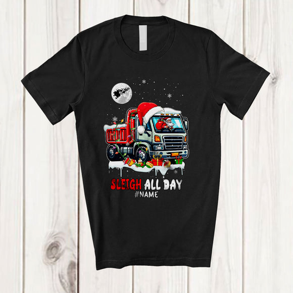 MacnyStore - Personalized Custom Name Sleigh All Day; Awesome Christmas Santa Riding Truck; Family T-Shirt