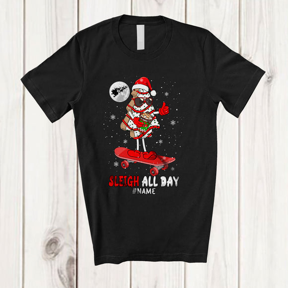 MacnyStore - Personalized Custom Name Sleigh All Day; Sarcastic Christmas Tree Cake On Skateboard T-Shirt