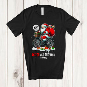 MacnyStore - Personalized Custom Name Sleigh All The Way; Awesome Christmas Santa Riding Bicycle; Family T-Shirt