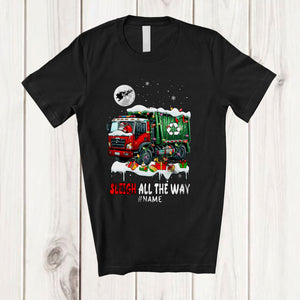 MacnyStore - Personalized Custom Name Sleigh All The Way; Awesome Christmas Santa Riding Garbage Truck; Family T-Shirt