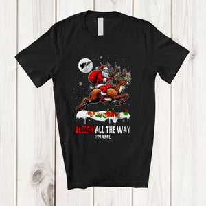 MacnyStore - Personalized Custom Name Sleigh All The Way; Awesome Christmas Santa Riding Reindeer; Family T-Shirt