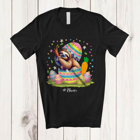 MacnyStore - Personalized Custom Name Sloth In Broken Easter Egg; Lovely Easter Egg Hunting; Family T-Shirt