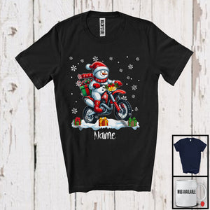 MacnyStore - Personalized Custom Name Snowman Riding Dirt Bike, Adorable Christmas Rider, X-mas Team T-Shirt