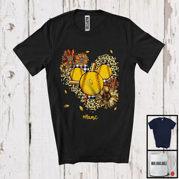 MacnyStore - Personalized Custom Name Softball, Lovely Leopard Heart Shape Sunflowers, Softball Group T-Shirt