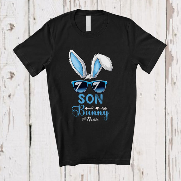 MacnyStore - Personalized Custom Name Son Bunny; Lovely Easter Bunny Face Sunglasses; Boys Men Family T-Shirt