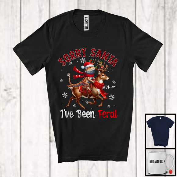 MacnyStore - Personalized Custom Name Sorry I've Been Feral; Fantastic Christmas Plaid Bearded Dragon Riding Reindeer T-Shirt