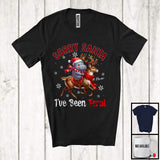 MacnyStore - Personalized Custom Name Sorry I've Been Feral; Fantastic Christmas Plaid Hippo Riding Reindeer T-Shirt