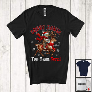 MacnyStore - Personalized Custom Name Sorry I've Been Feral; Fantastic Christmas Plaid Leopard Riding Reindeer T-Shirt