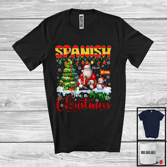 MacnyStore - Personalized Custom Name Spanish You A Merry Christmas; Fantastic Santa Spanish Flag Snowman T-Shirt