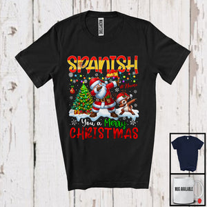 MacnyStore - Personalized Custom Name Spanish You A Merry Christmas; Joyful Dabbing Santa; Spanish Flag T-Shirt