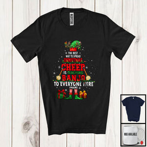 MacnyStore - Personalized Custom Name Spread Christmas Cheer Is Teaching Banjo; Joyful Elf Musical Teacher T-Shirt