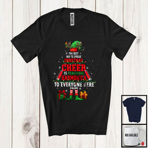 MacnyStore - Personalized Custom Name Spread Christmas Cheer Is Teaching Harmonica; Joyful Elf Musical Teacher T-Shirt