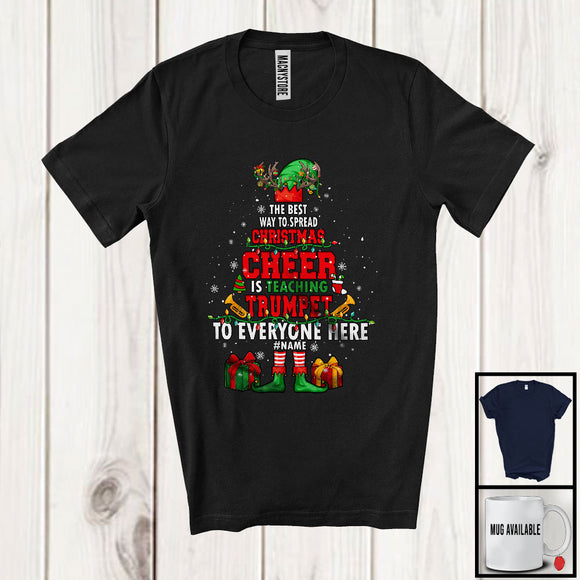 MacnyStore - Personalized Custom Name Spread Christmas Cheer Is Teaching Trumpet; Joyful Elf Musical Teacher T-Shirt