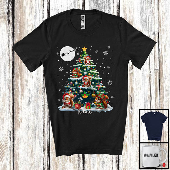 MacnyStore - Personalized Custom Name Squirrel On Christmas Tree; Fantastic X-mas Rodents Animal T-Shirt