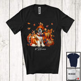 MacnyStore - Personalized Custom Name St. Bernard Plaid Pumpkins; Thanksgiving Fall Leaves; Family T-Shirt