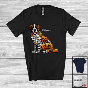 MacnyStore - Personalized Custom Name St. Bernard Skull Pumpkin Shape; Creepy Halloween Animal Lover T-Shirt