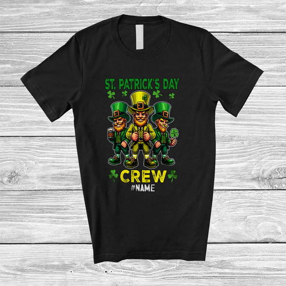 MacnyStore - Personalized Custom Name St. Patrick's Day Crew; Joyful Three Leprechaun; Shamrock Drinking T-Shirt