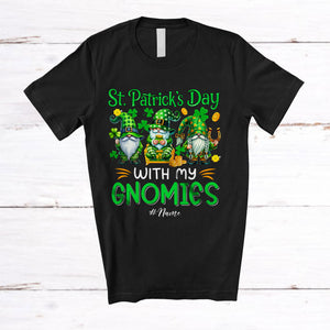 MacnyStore - Personalized Custom Name St. Patrick's Day With My Gnomies; Lovely Three Gnomes; Shamrocks T-Shirt