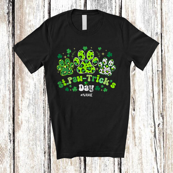 MacnyStore - Personalized Custom Name St. Paw-Trick's Day; Lovely St. Patrick's Day Groovy Leopard Paws Dog T-Shirt