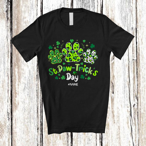 MacnyStore - Personalized Custom Name St. Paw-Trick's Day; Lovely St. Patrick's Day Leopard Paws Dog T-Shirt