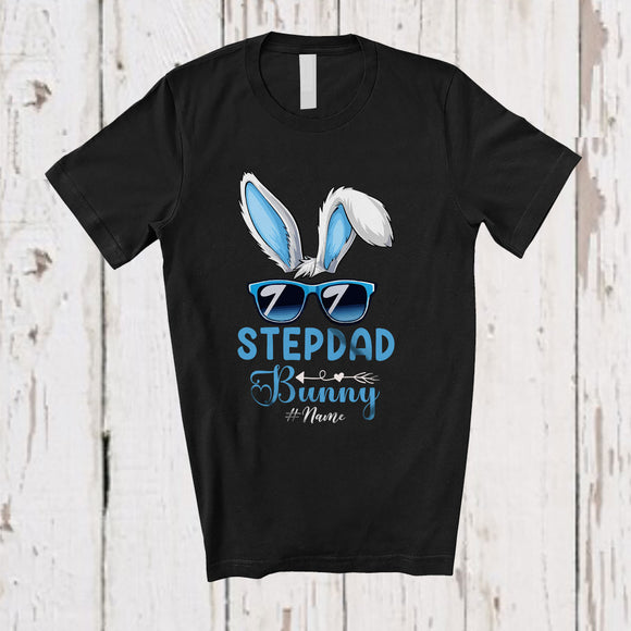 MacnyStore - Personalized Custom Name Stepdad Bunny; Lovely Easter Bunny Face Sunglasses; Boys Men Family T-Shirt