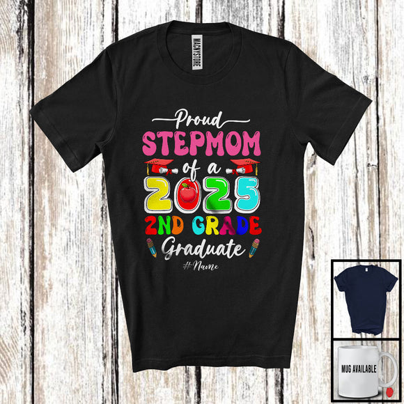 MacnyStore - Personalized Custom Name Stepmom Of A 2025 2nd Grade Graduate; Amusing Mother's Day Graduation T-Shirt