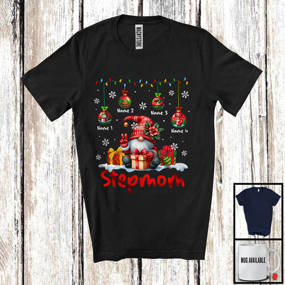 MacnyStore - Personalized Custom Name Stepmom; Adorable Christmas Lights Ornaments Gnomes; Family T-Shirt