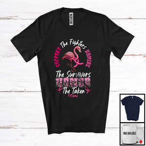 MacnyStore - Personalized Custom Name Support Admire Honor; Proud Breast Cancer Awareness Ribbon; Flamingo T-Shirt