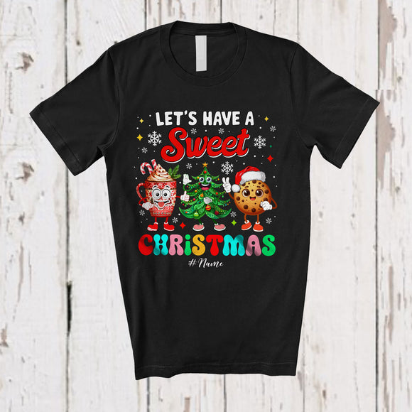 MacnyStore - Personalized Custom Name Sweet Christmas; Lovely X-mas Tree Cookie Coffee; Snowing Family T-Shirt